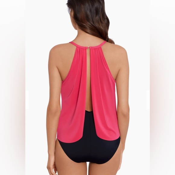 NWOT Magicsuit Aubrey Pink and Black One Piece Swimsuit Halter Style - Picture 4 of 9